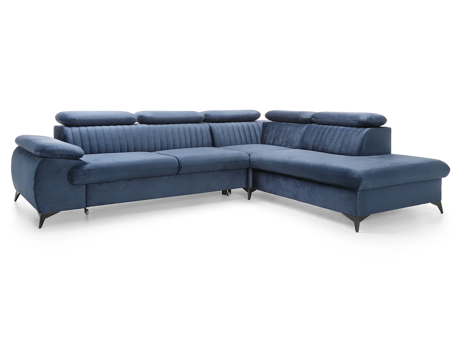Hoekbank 275x221 cm Xanto L, verstelbare hoofdsteunen, slaapfunctie en opbergruimte, rechts, Blauw