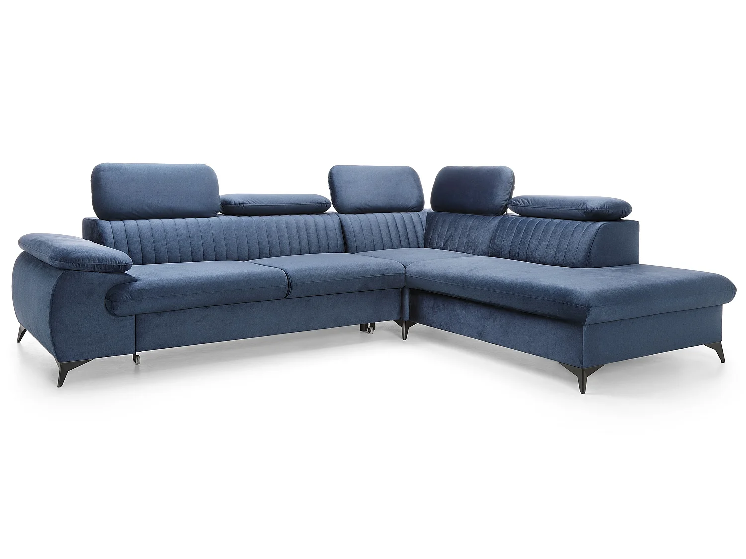 Hoekbank 275x221 cm Xanto L, verstelbare hoofdsteunen, slaapfunctie en opbergruimte, rechts, Blauw