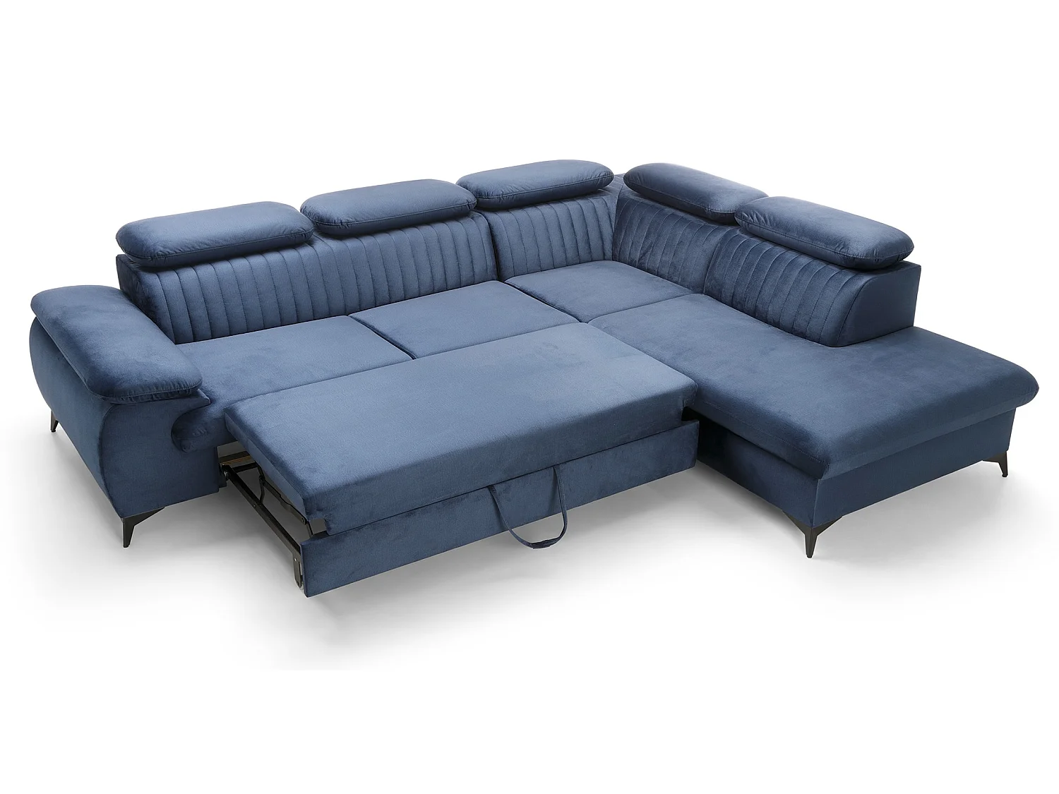 Hoekbank 275x221 cm Xanto L, verstelbare hoofdsteunen, slaapfunctie en opbergruimte, rechts, Blauw