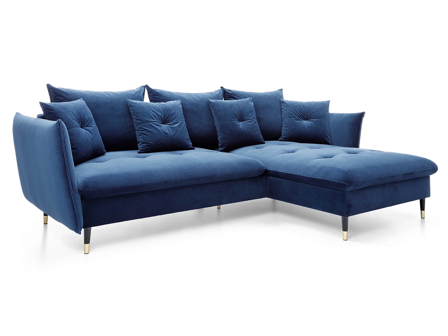 Canapé d’angle convertible 258x167 cm Sagir sur pieds hauts, angle à droite, coffre de rangement, Bleu
