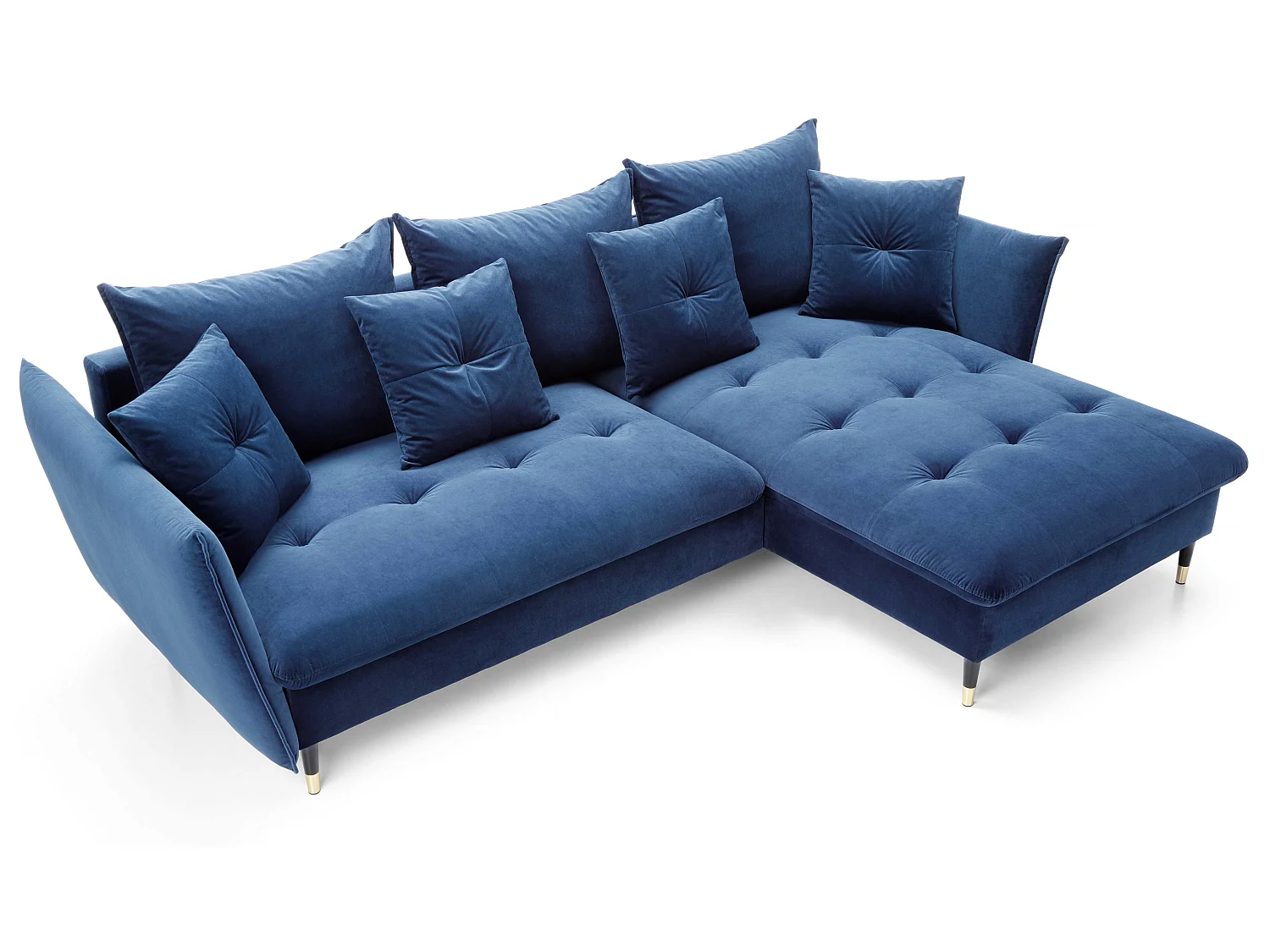 Canapé d’angle convertible 258x167 cm Sagir sur pieds hauts, angle à droite, coffre de rangement, Bleu