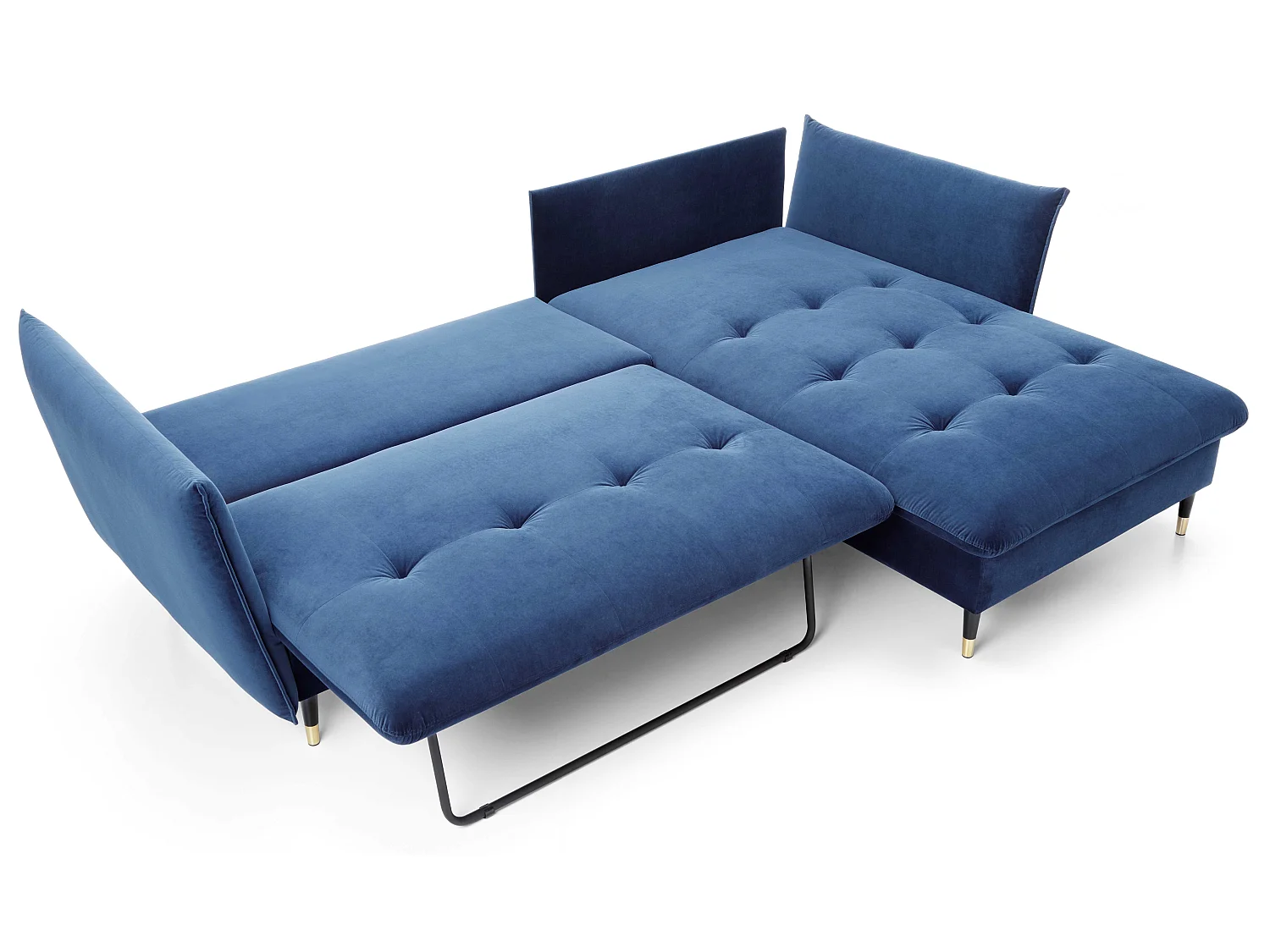 Canapé d’angle convertible 258x167 cm Sagir sur pieds hauts, angle à droite, coffre de rangement, Bleu