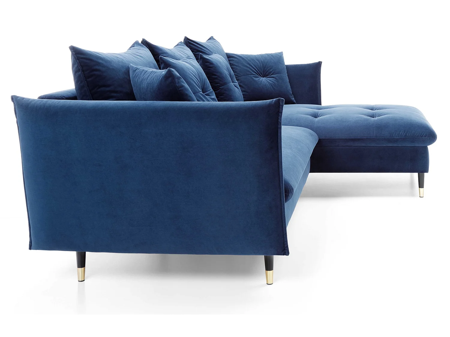Canapé d’angle convertible 258x167 cm Sagir sur pieds hauts, angle à droite, coffre de rangement, Bleu