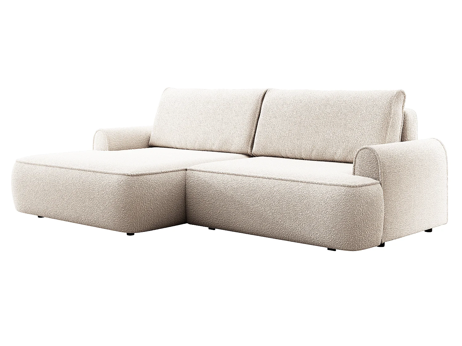 Canapé d'angle 250 cm Mareno, tissu bouclé, style moderne, coffre de rangement - canapé convertible gauche, Crème