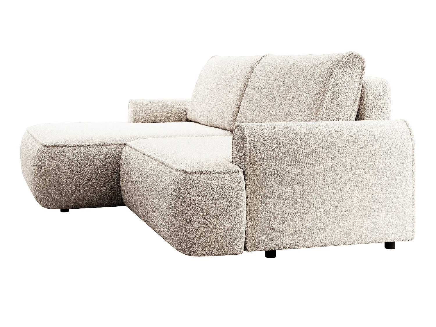 Canapé d'angle 250 cm Mareno, tissu bouclé, style moderne, coffre de rangement - canapé convertible gauche, Crème