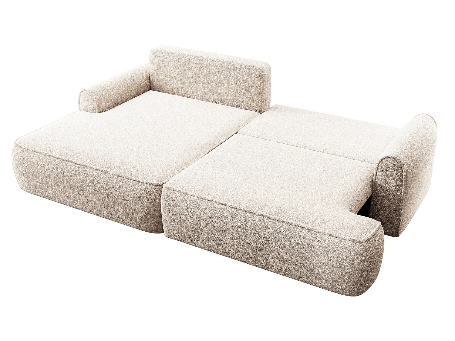 Canapé d'angle 250 cm Mareno, tissu bouclé, style moderne, coffre de rangement - canapé convertible gauche, Crème