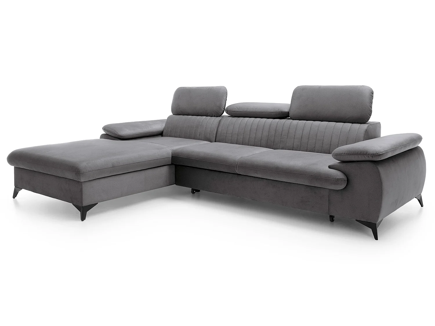 Canapé d'angle avec appuie-têtes réglables Xanto M, 280x193 cm, convertible, coffre de rangement, gauche, Gris foncé