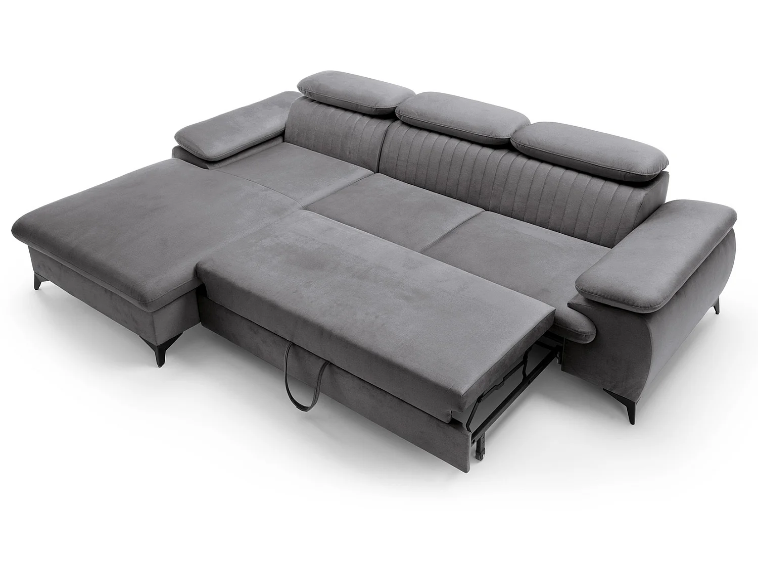 Canapé d'angle avec appuie-têtes réglables Xanto M, 280x193 cm, convertible, coffre de rangement, gauche, Gris foncé