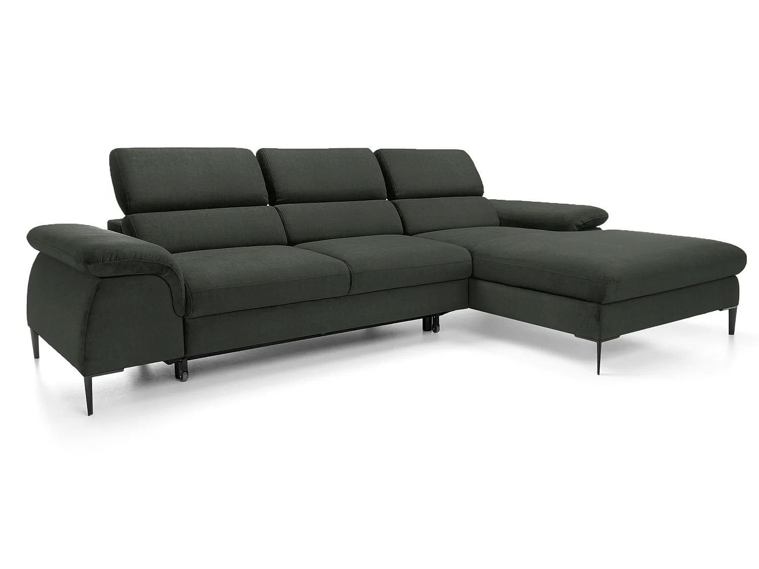 Canapé d'angle convertible 290 cm Amaro M, têtières réglables, coffre de rangement, droite, Vert