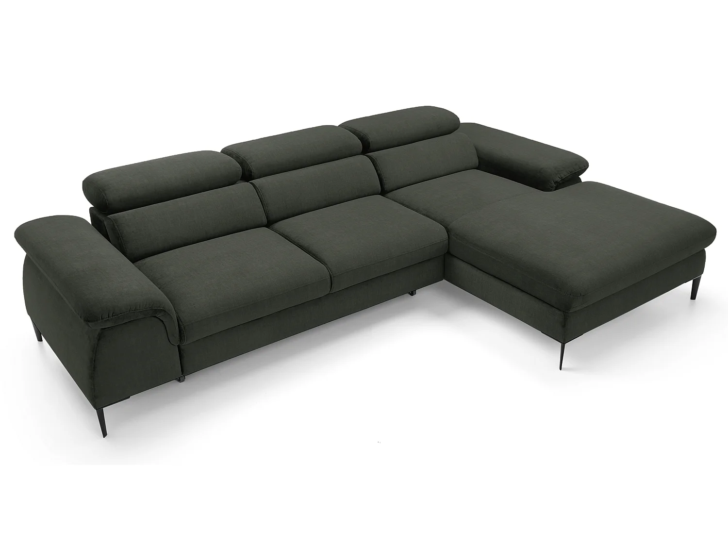 Canapé d'angle convertible 290 cm Amaro M, têtières réglables, coffre de rangement, droite, Vert