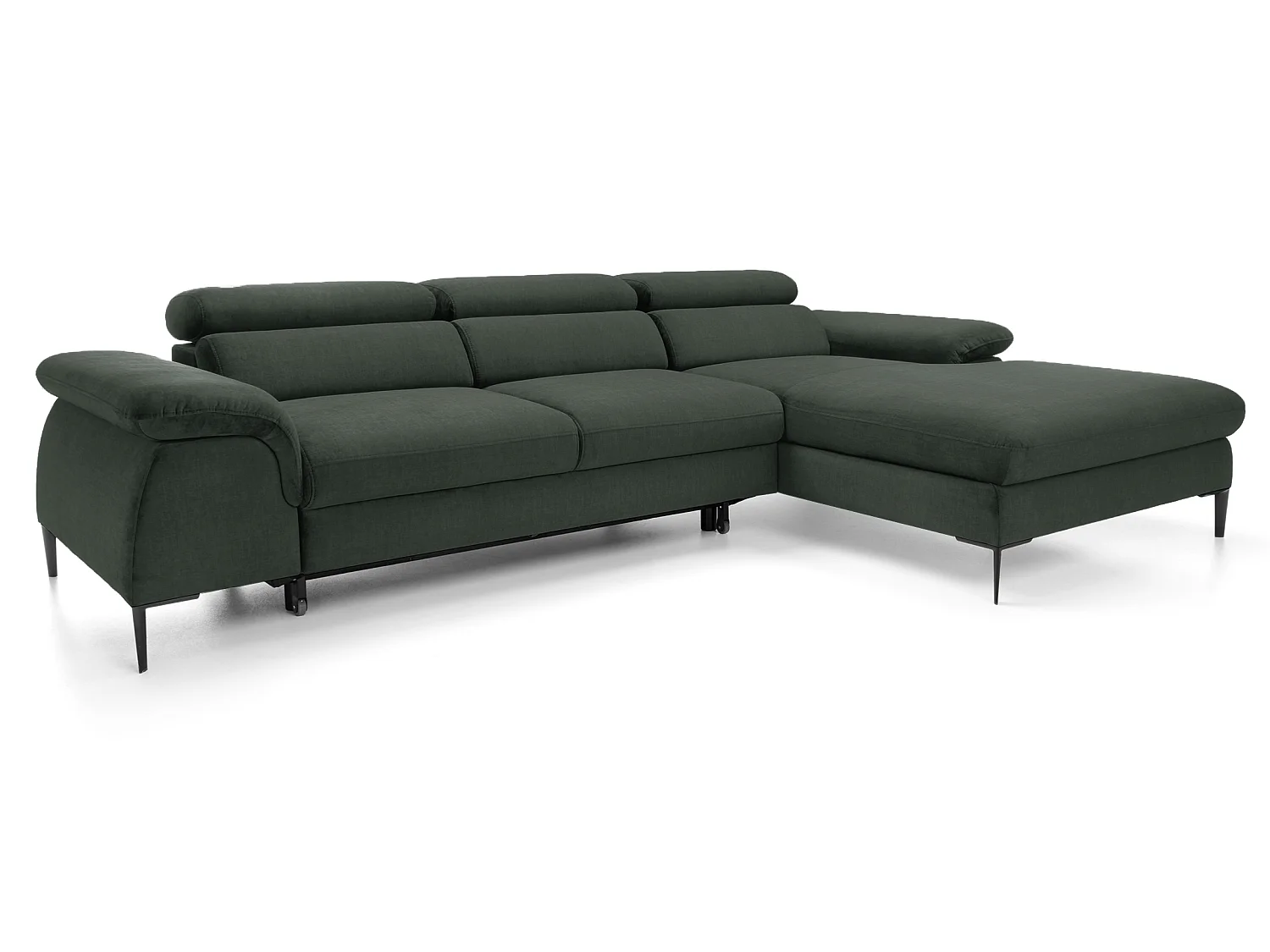 Canapé d'angle convertible 290 cm Amaro M, têtières réglables, coffre de rangement, droite, Vert