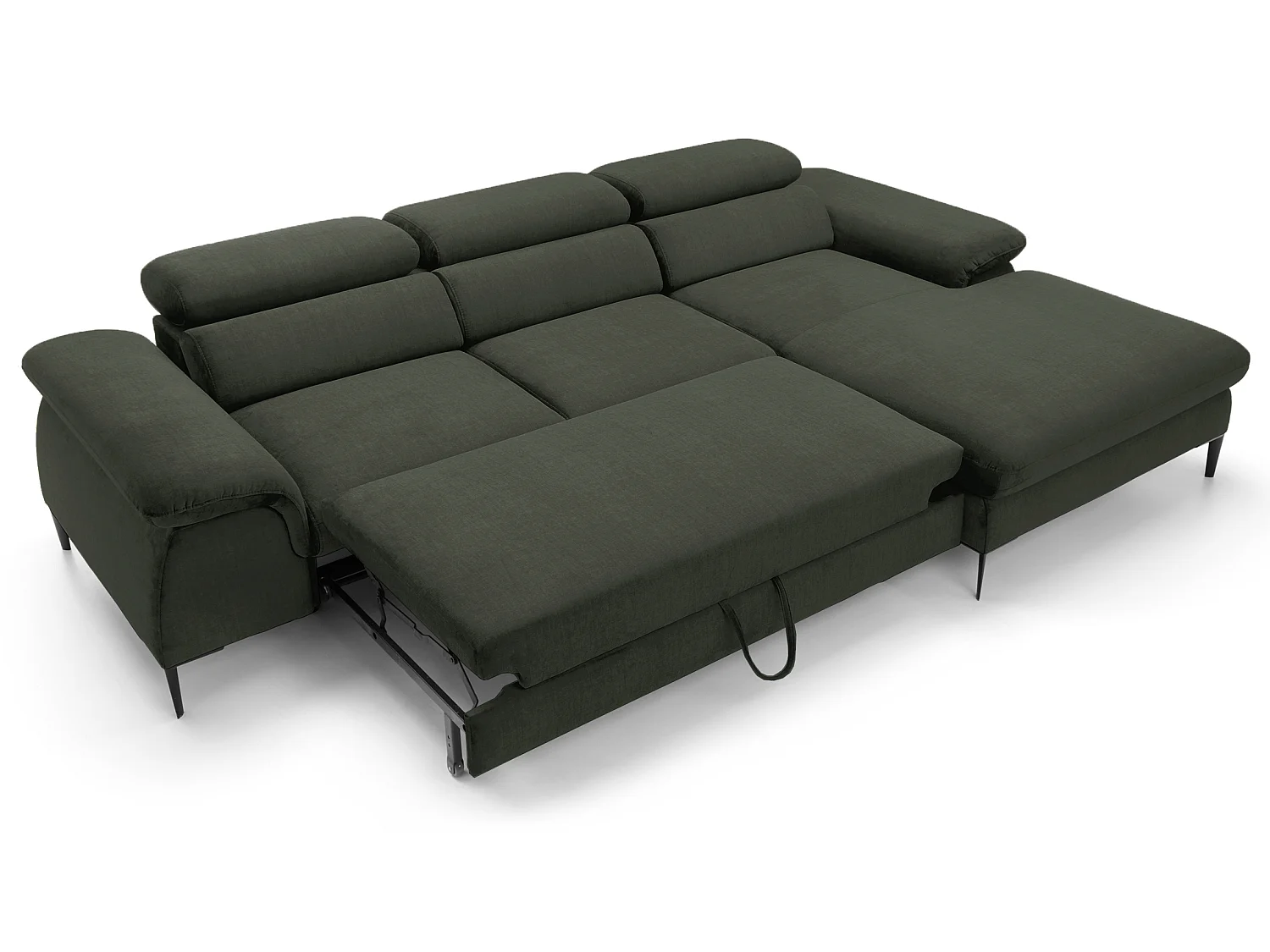 Canapé d'angle convertible 290 cm Amaro M, têtières réglables, coffre de rangement, droite, Vert