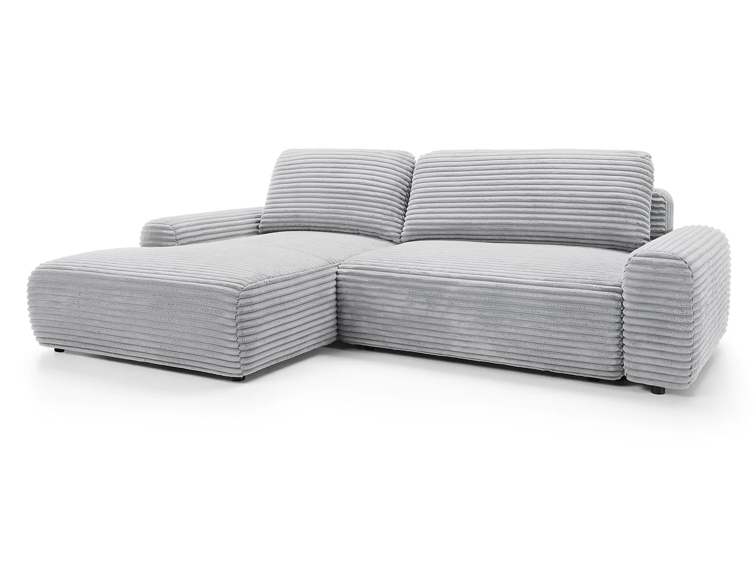 Canapé d'angle convertible 260 cm Cantara, tissu en velours côtelé, coffre de rangement, gauche, Gris