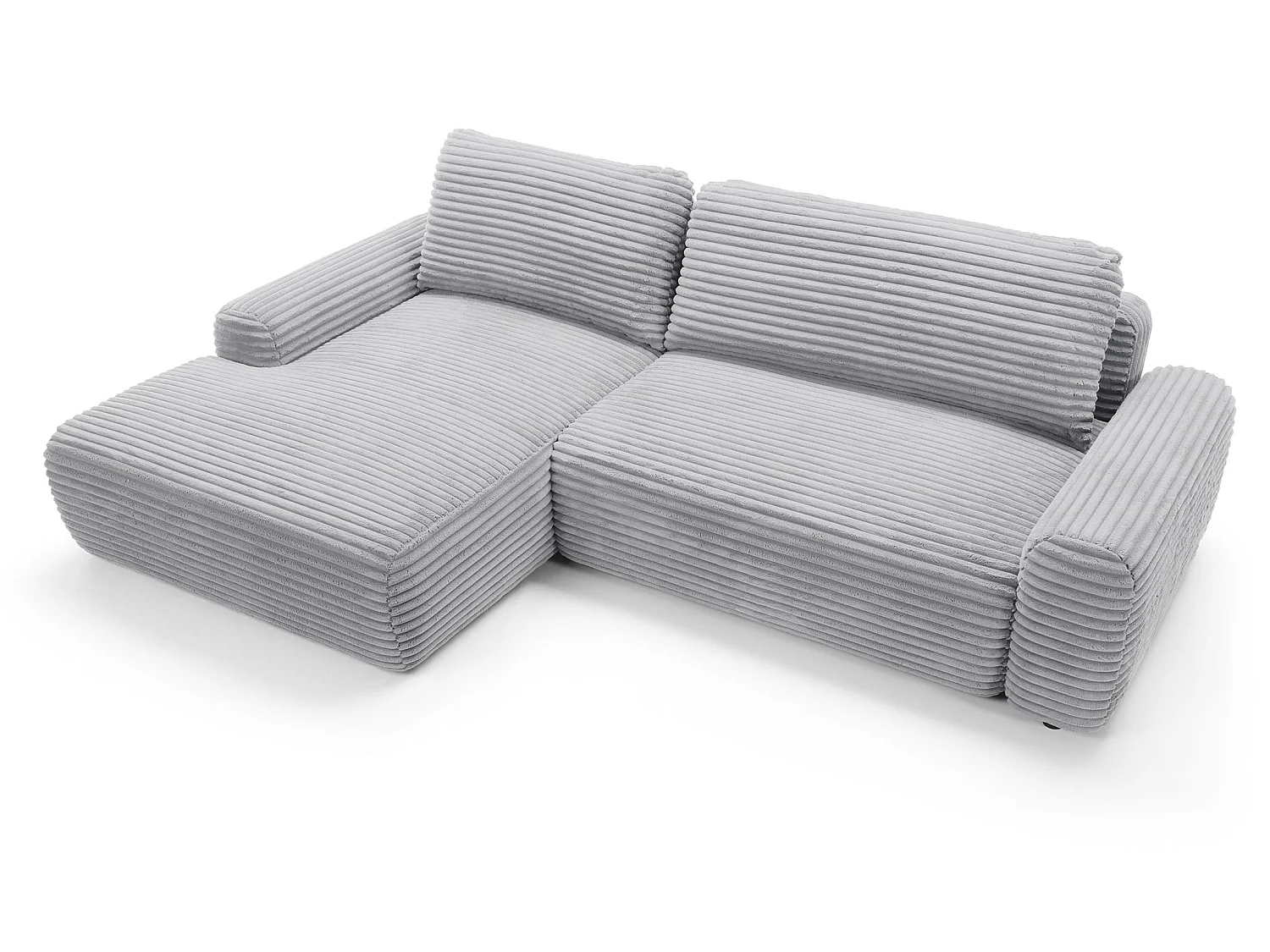 Canapé d'angle convertible 260 cm Cantara, tissu en velours côtelé, coffre de rangement, gauche, Gris