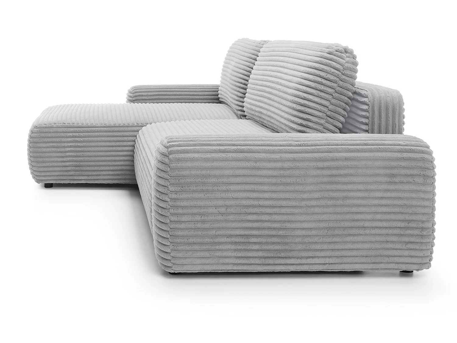 Canapé d'angle convertible 260 cm Cantara, tissu en velours côtelé, coffre de rangement, gauche, Gris