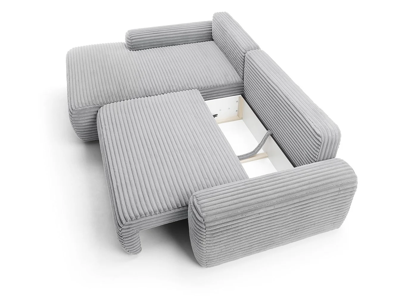 Canapé d'angle convertible 260 cm Cantara, tissu en velours côtelé, coffre de rangement, gauche, Gris