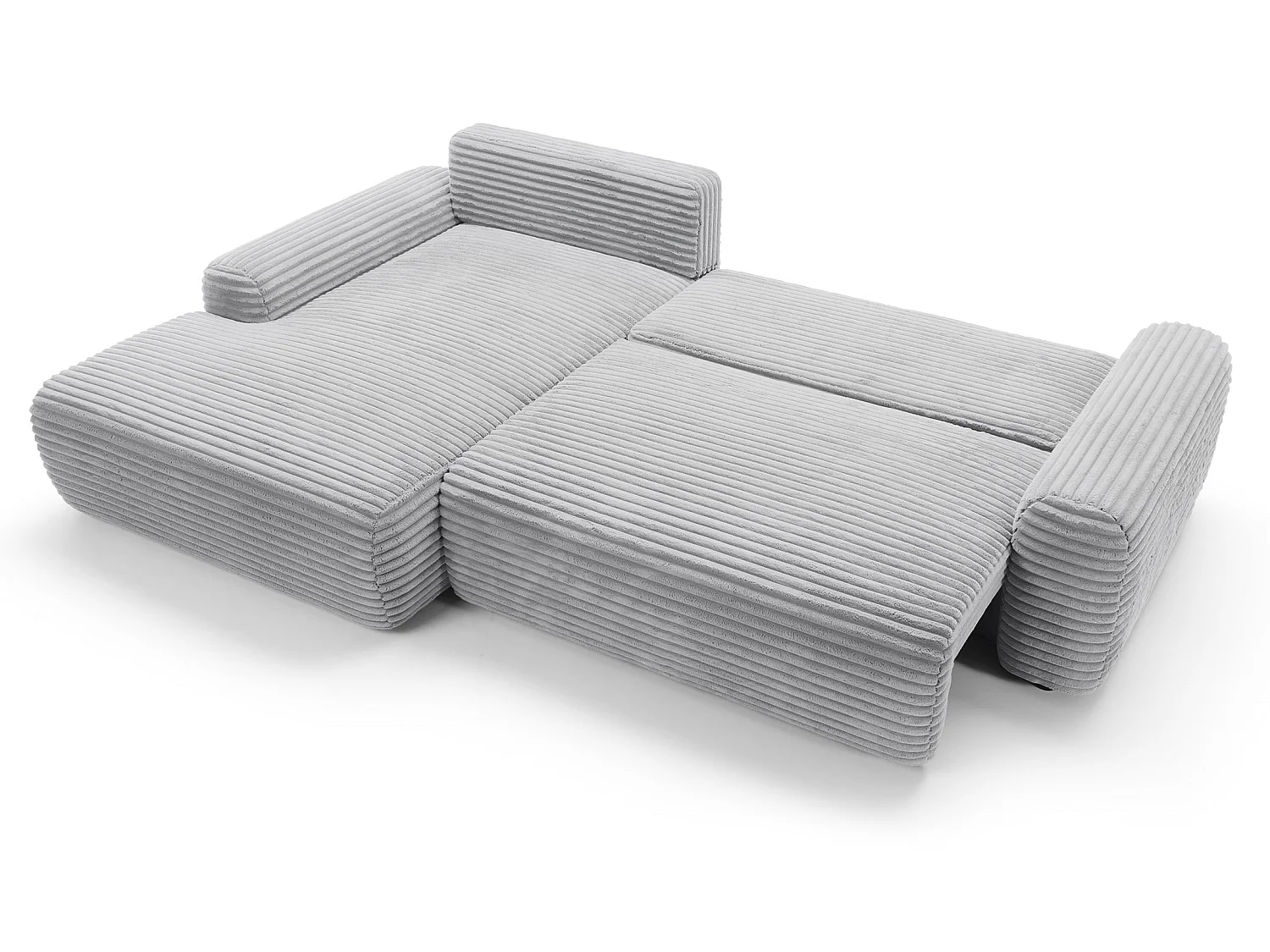 Canapé d'angle convertible 260 cm Cantara, tissu en velours côtelé, coffre de rangement, gauche, Gris