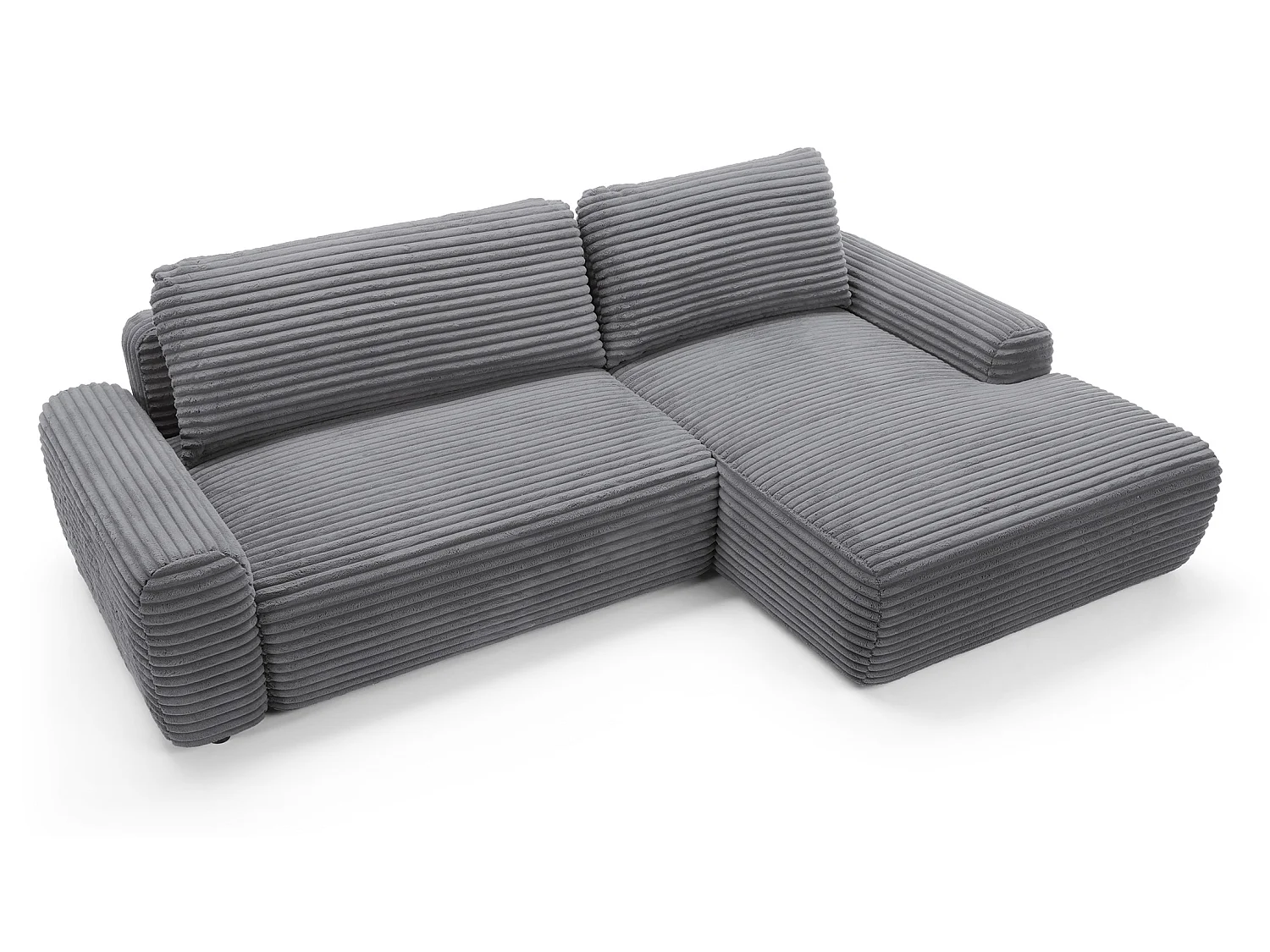 Canapé d'angle convertible 260 cm Cantara, tissu en velours côtelé, coffre de rangement, droite, Gris foncé