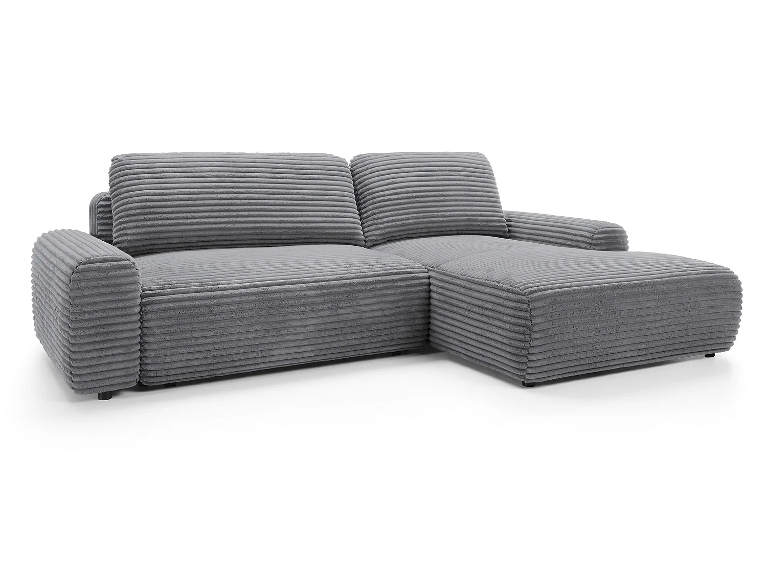 Canapé d'angle convertible 260 cm Cantara, tissu en velours côtelé, coffre de rangement, droite, Gris foncé
