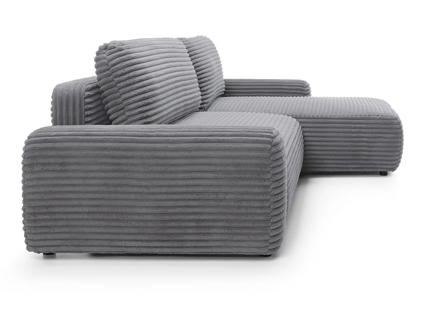 Canapé d'angle convertible 260 cm Cantara, tissu en velours côtelé, coffre de rangement, droite, Gris foncé