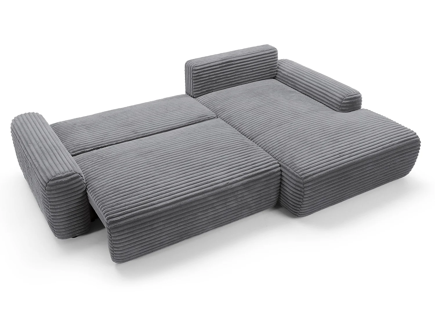 Canapé d'angle convertible 260 cm Cantara, tissu en velours côtelé, coffre de rangement, droite, Gris foncé