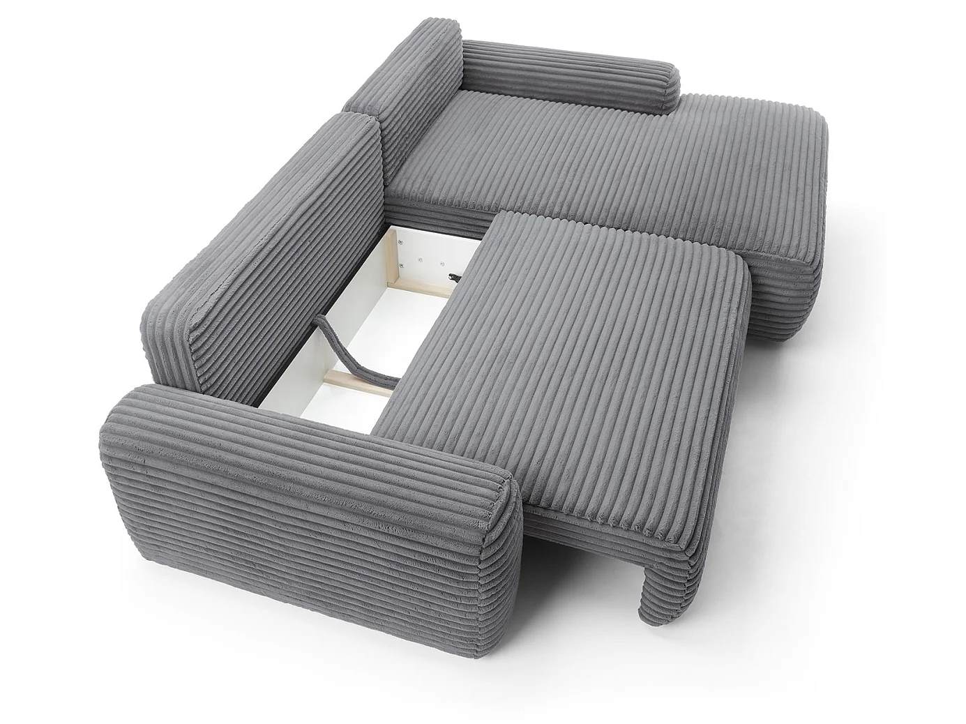 Canapé d'angle convertible 260 cm Cantara, tissu en velours côtelé, coffre de rangement, droite, Gris foncé