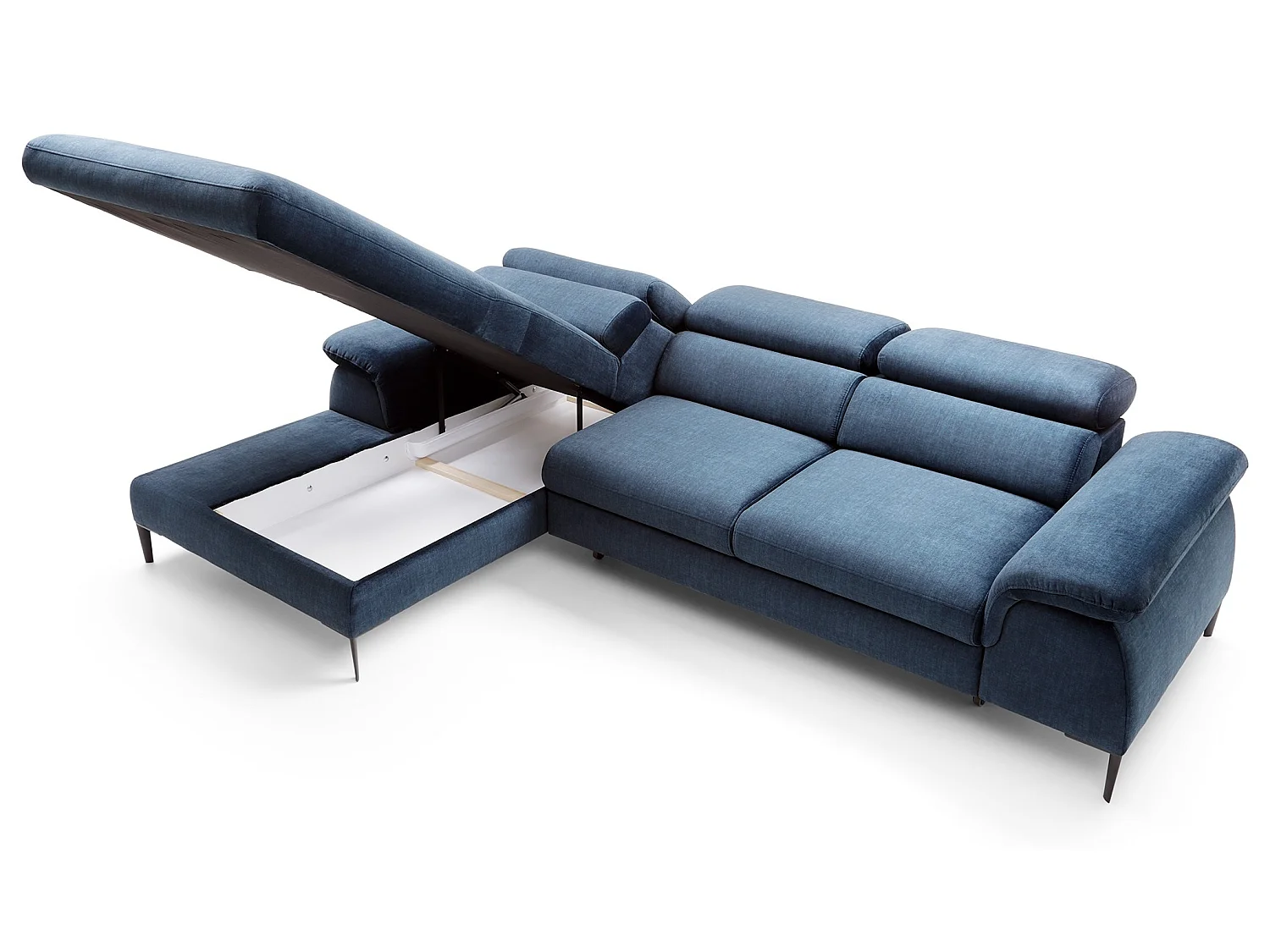 Hoekbank 290 cm Amaro M, verstelbare hoofdsteunen, slaapfunctie en opbergruimte, links, Blauw