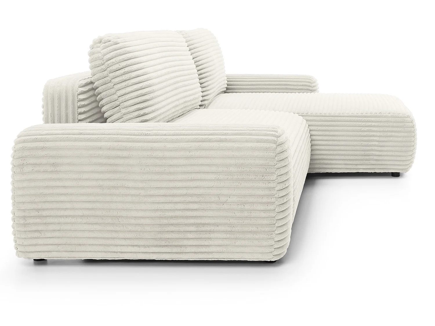 Canapé d'angle convertible 260 cm Cantara, tissu en velours côtelé, coffre de rangement, droite, Crème