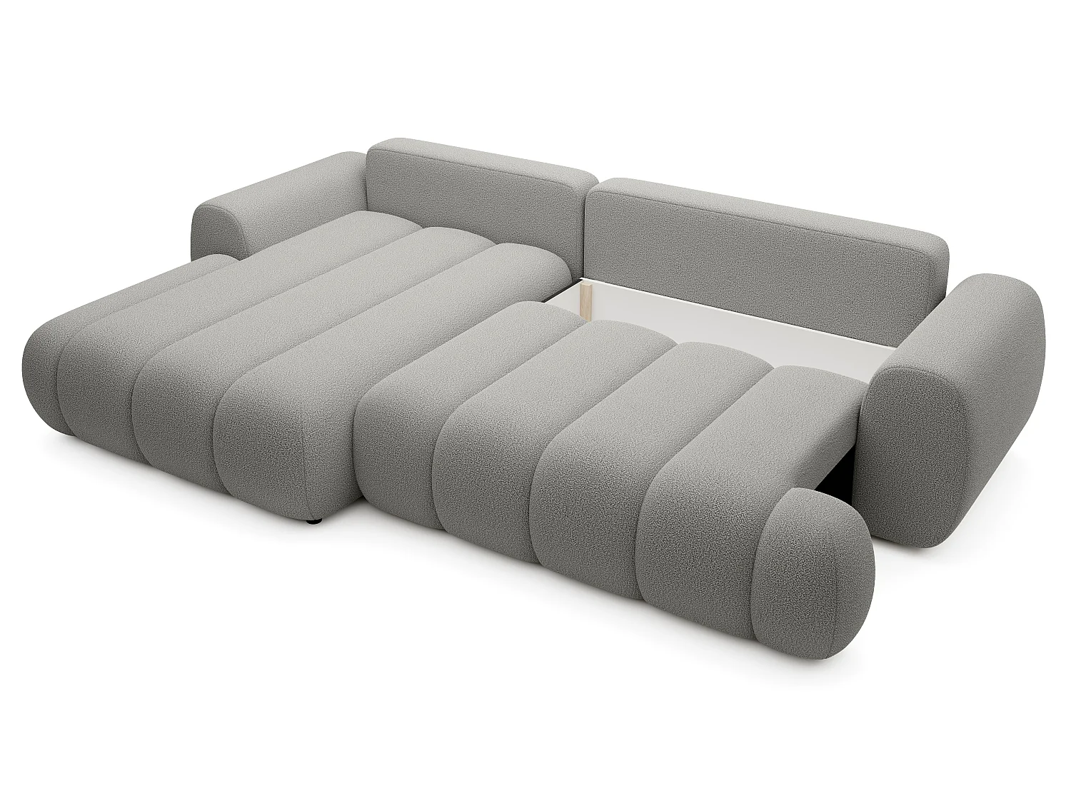 Canapé d'angle convertible 270 cm Puro, style moderne, coffre de rangement, 5 places, gauche, Gris clair