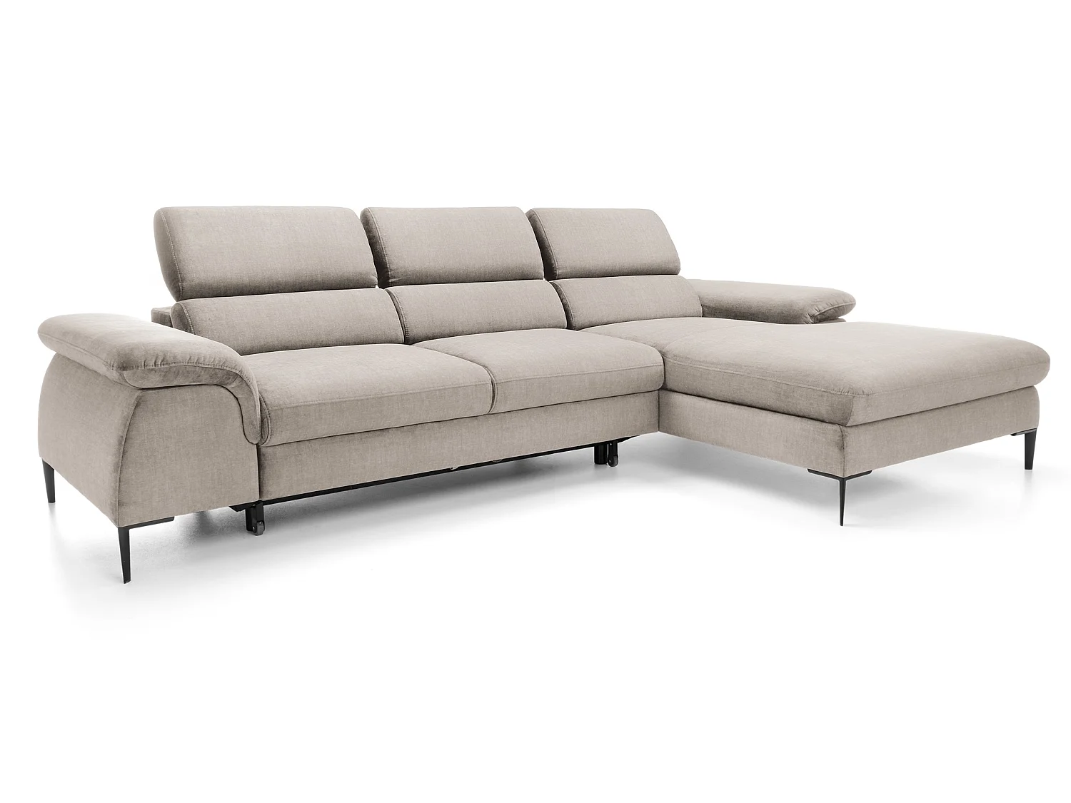 Canapé d'angle convertible 290 cm Amaro M, têtières réglables, coffre de rangement, droite, Beige