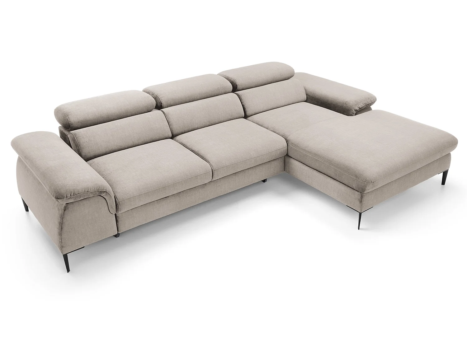 Canapé d'angle convertible 290 cm Amaro M, têtières réglables, coffre de rangement, droite, Beige