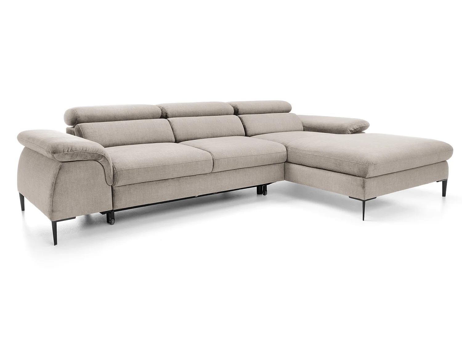 Canapé d'angle convertible 290 cm Amaro M, têtières réglables, coffre de rangement, droite, Beige