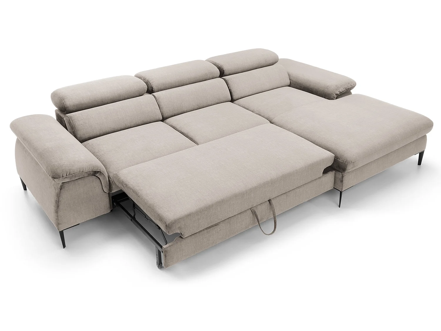 Canapé d'angle convertible 290 cm Amaro M, têtières réglables, coffre de rangement, droite, Beige