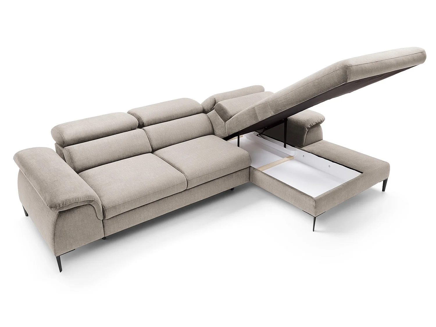 Canapé d'angle convertible 290 cm Amaro M, têtières réglables, coffre de rangement, droite, Beige