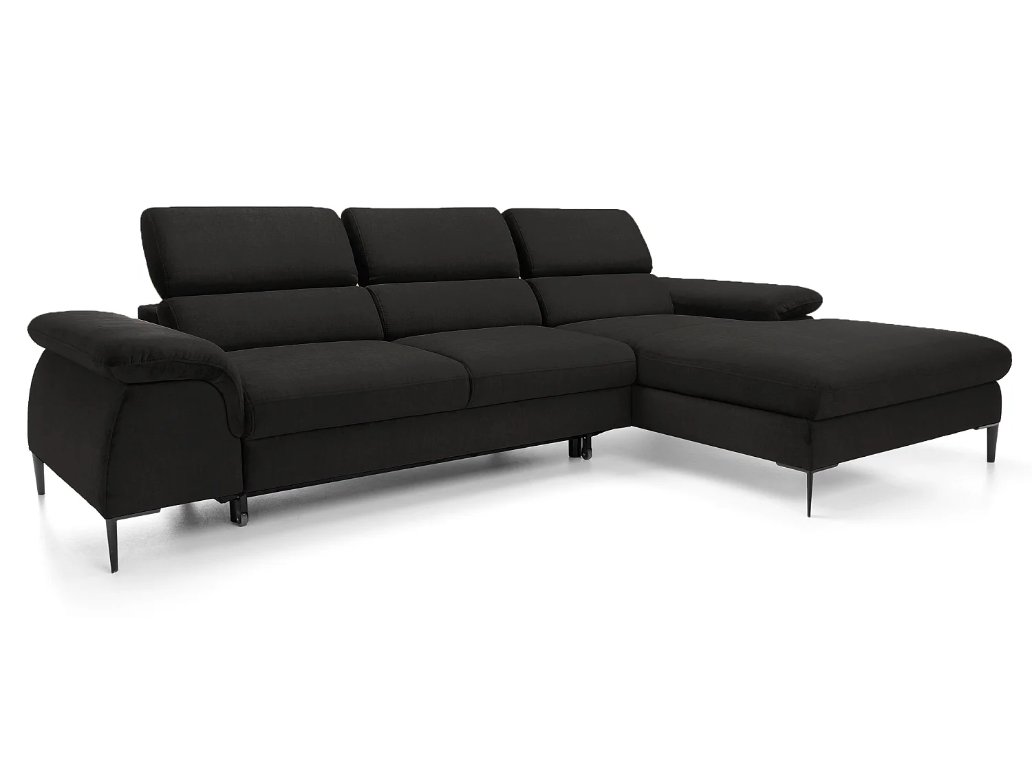 Canapé d'angle convertible 290 cm Amaro M, têtières réglables, coffre de rangement, droite, Noir