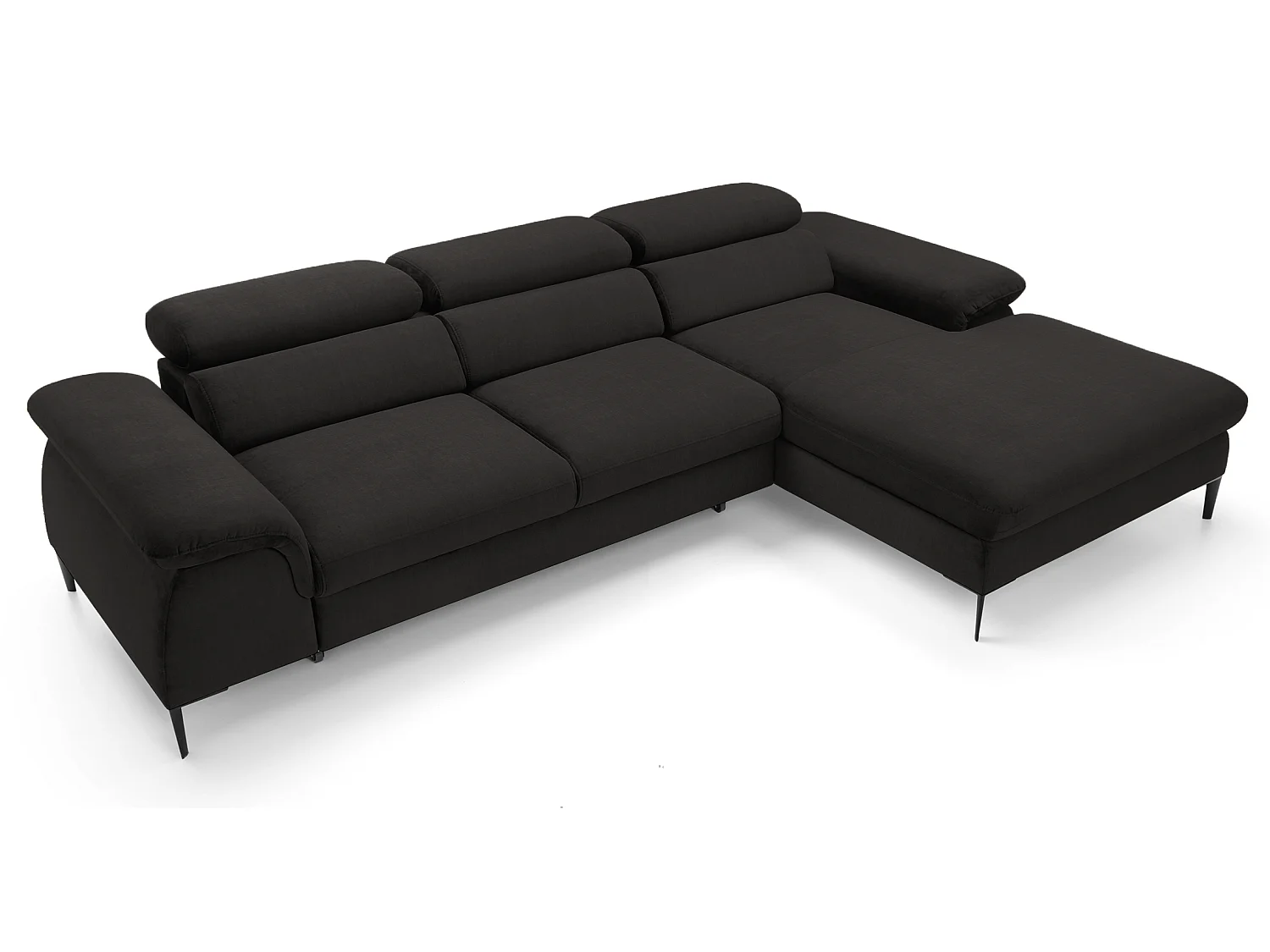 Canapé d'angle convertible 290 cm Amaro M, têtières réglables, coffre de rangement, droite, Noir