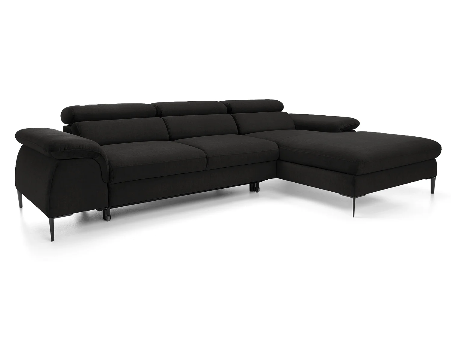 Canapé d'angle convertible 290 cm Amaro M, têtières réglables, coffre de rangement, droite, Noir