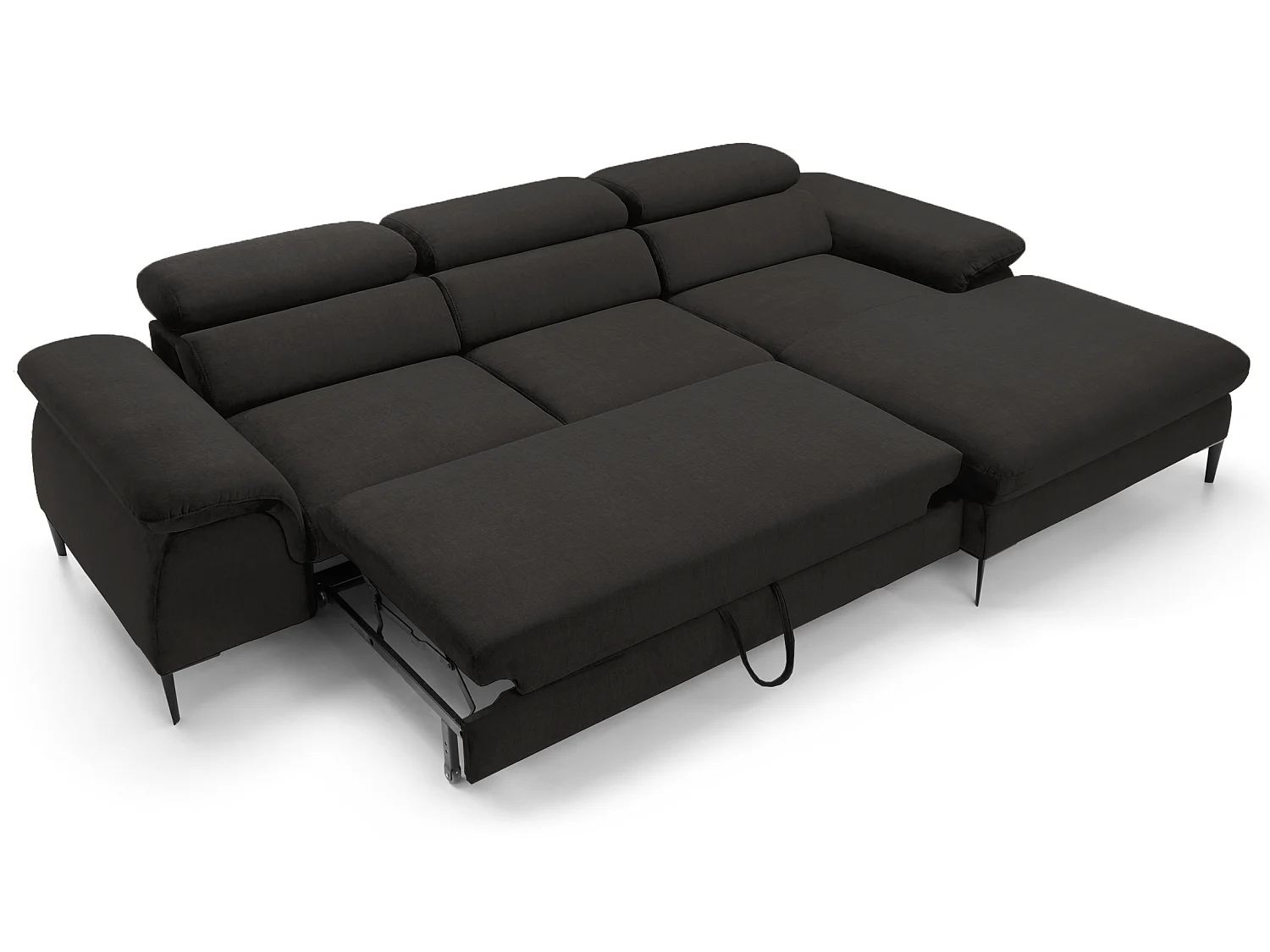 Canapé d'angle convertible 290 cm Amaro M, têtières réglables, coffre de rangement, droite, Noir
