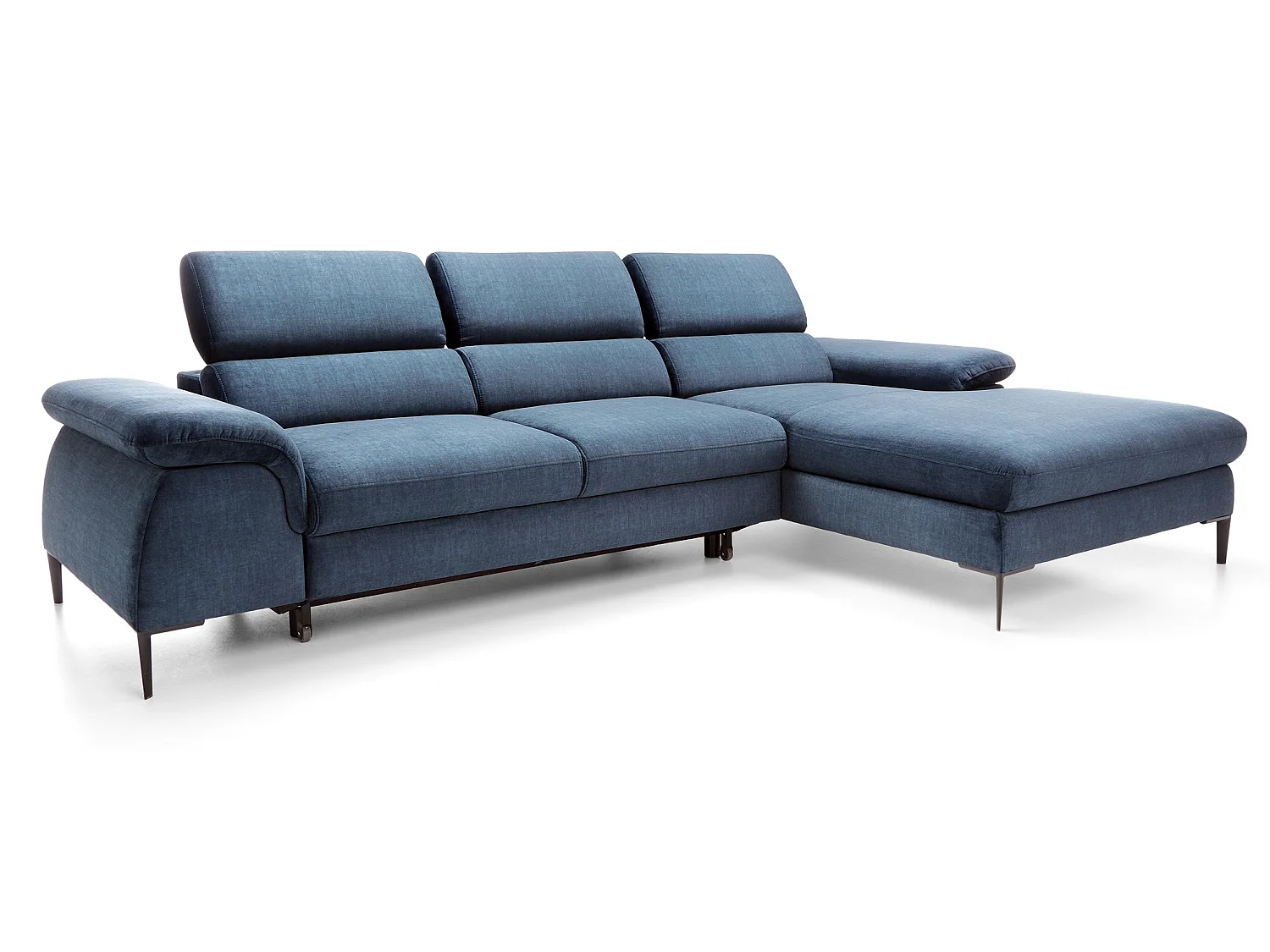 Canapé d'angle convertible 290 cm Amaro M, têtières réglables, coffre de rangement, droite, Bleu