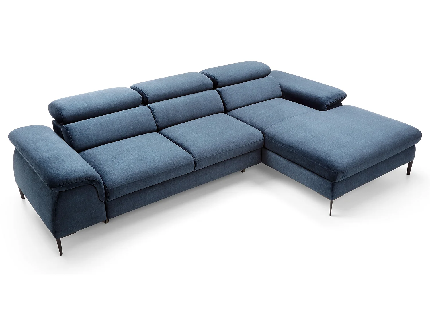 Canapé d'angle convertible 290 cm Amaro M, têtières réglables, coffre de rangement, droite, Bleu