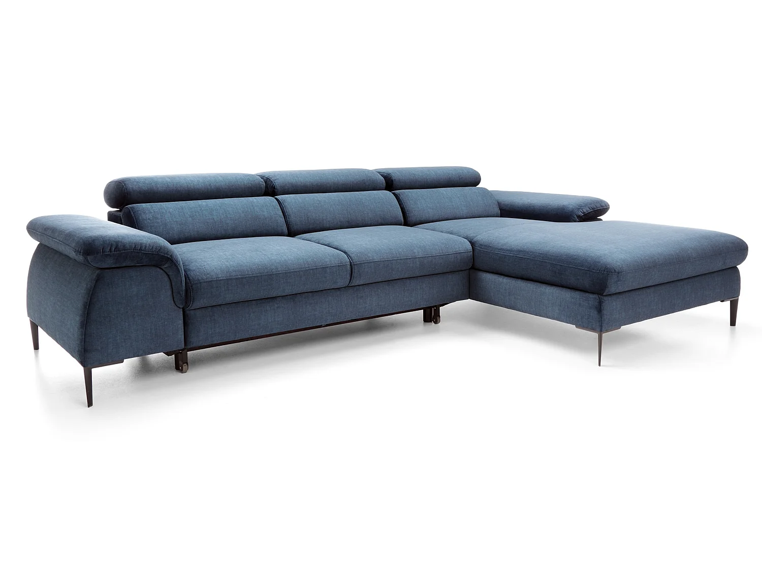Canapé d'angle convertible 290 cm Amaro M, têtières réglables, coffre de rangement, droite, Bleu