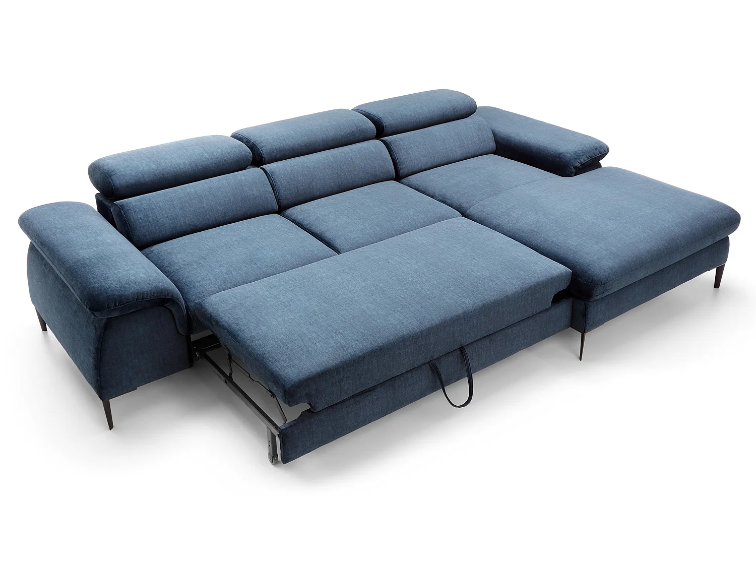 Canapé d'angle convertible 290 cm Amaro M, têtières réglables, coffre de rangement, droite, Bleu