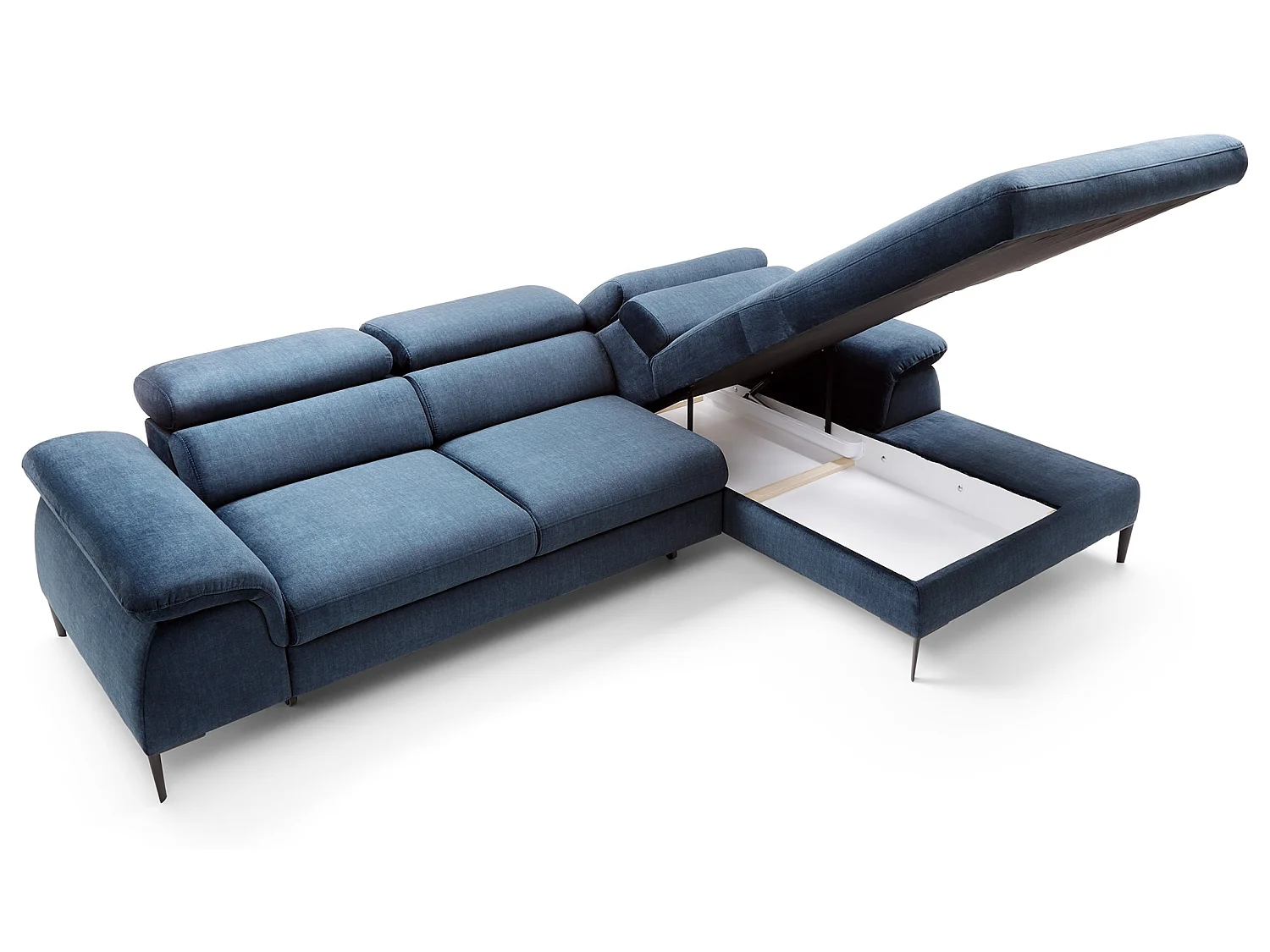 Canapé d'angle convertible 290 cm Amaro M, têtières réglables, coffre de rangement, droite, Bleu