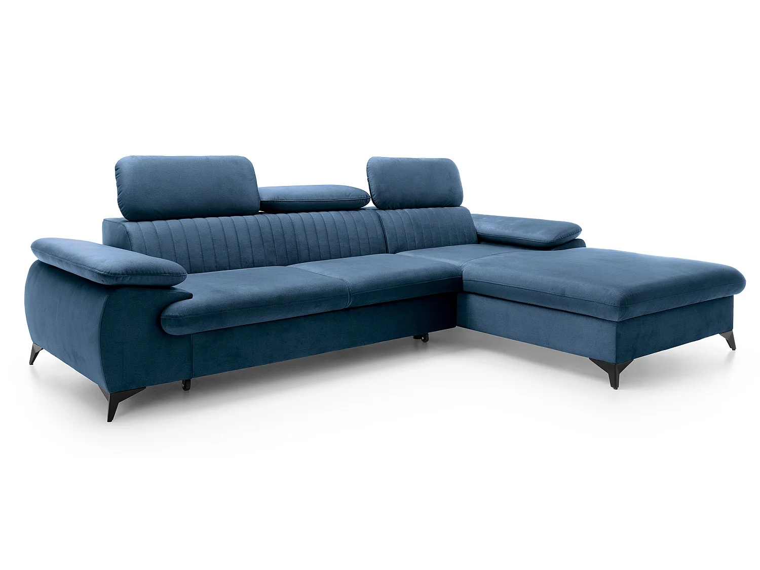Canapé d'angle avec appuie-têtes réglables Xanto M, 280x193 cm, convertible, coffre de rangement, droite, Bleu