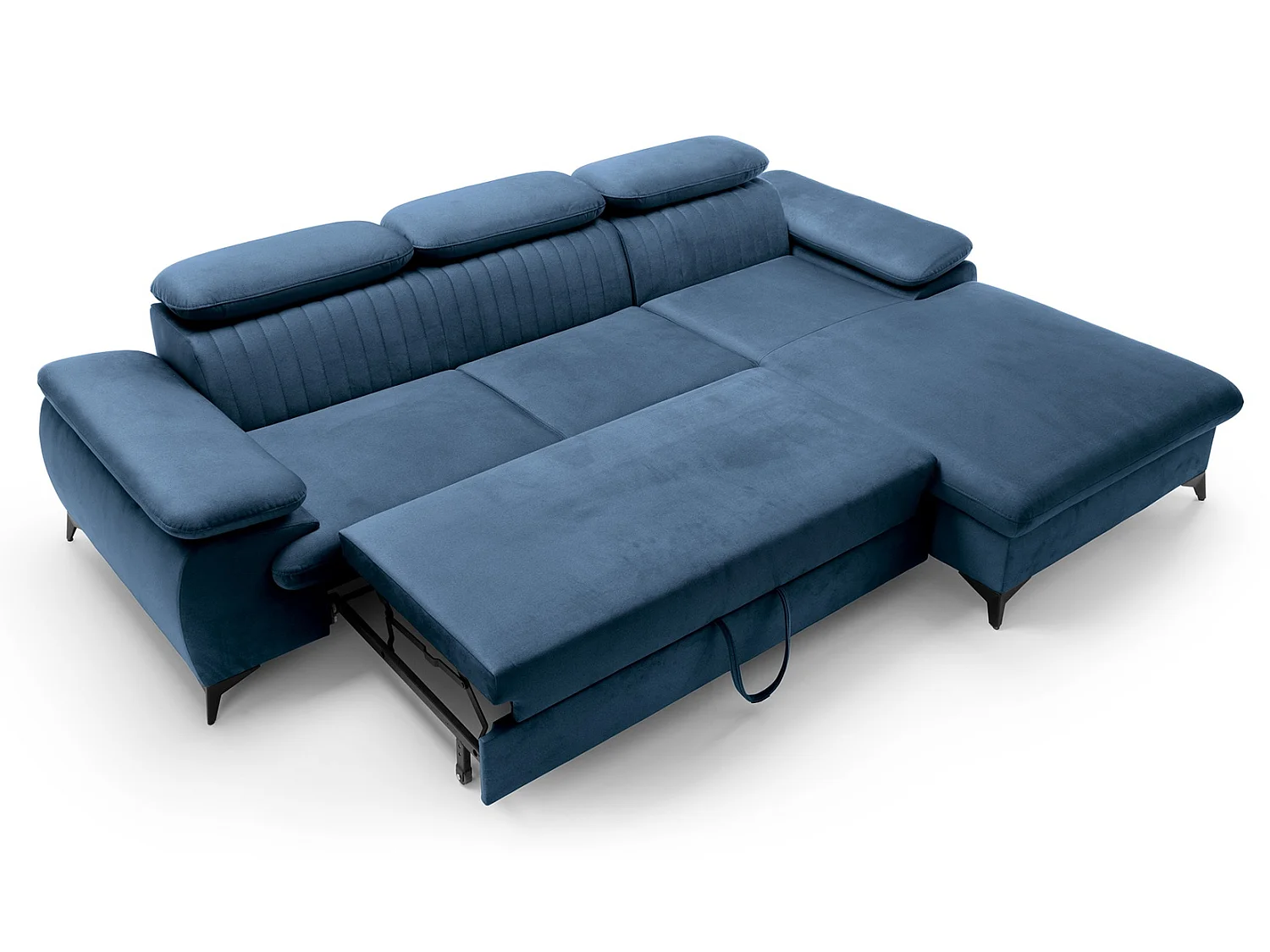 Canapé d'angle avec appuie-têtes réglables Xanto M, 280x193 cm, convertible, coffre de rangement, droite, Bleu