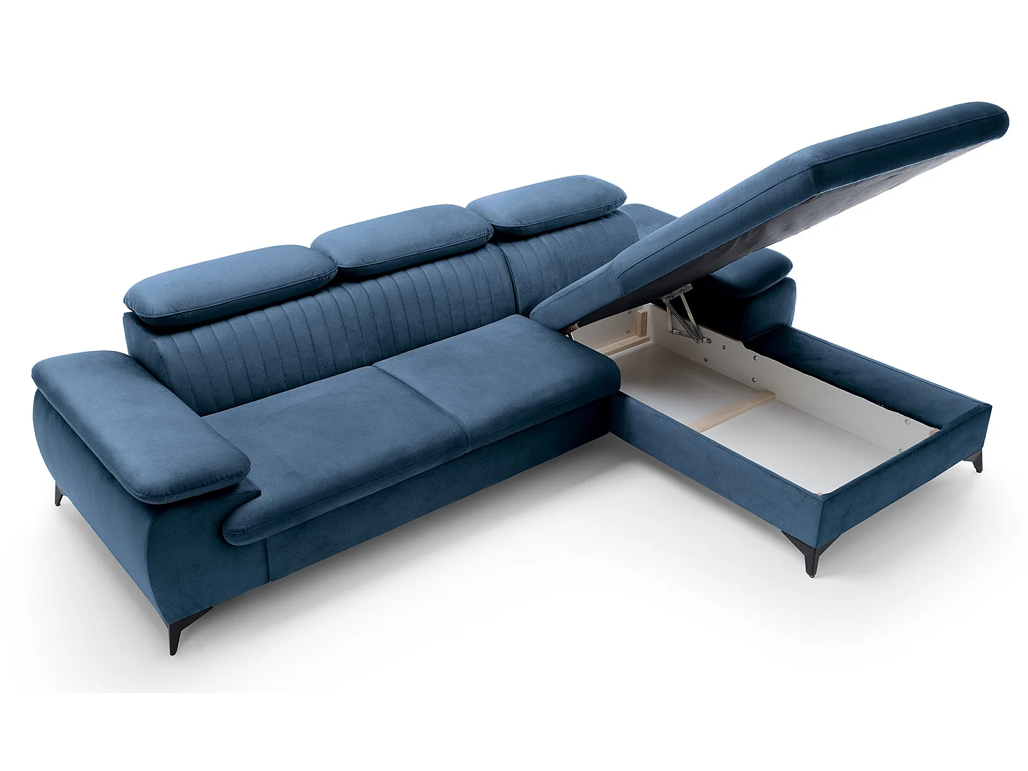 Canapé d'angle avec appuie-têtes réglables Xanto M, 280x193 cm, convertible, coffre de rangement, droite, Bleu