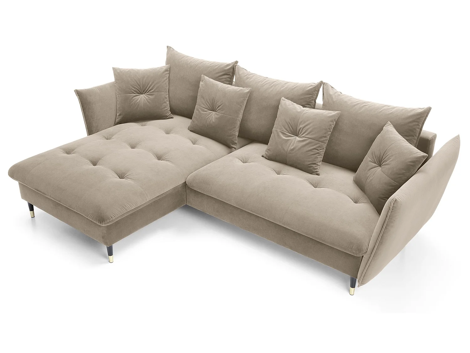 Canapé d’angle convertible 258x167 cm Sagir sur pieds hauts, angle à gauche, coffre de rangement, Marron