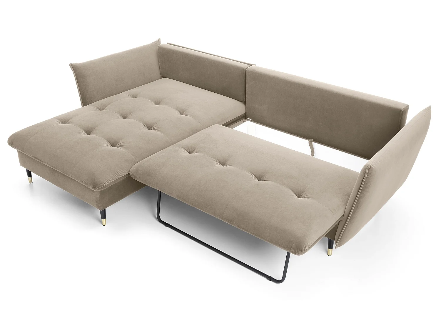 Canapé d’angle convertible 258x167 cm Sagir sur pieds hauts, angle à gauche, coffre de rangement, Marron