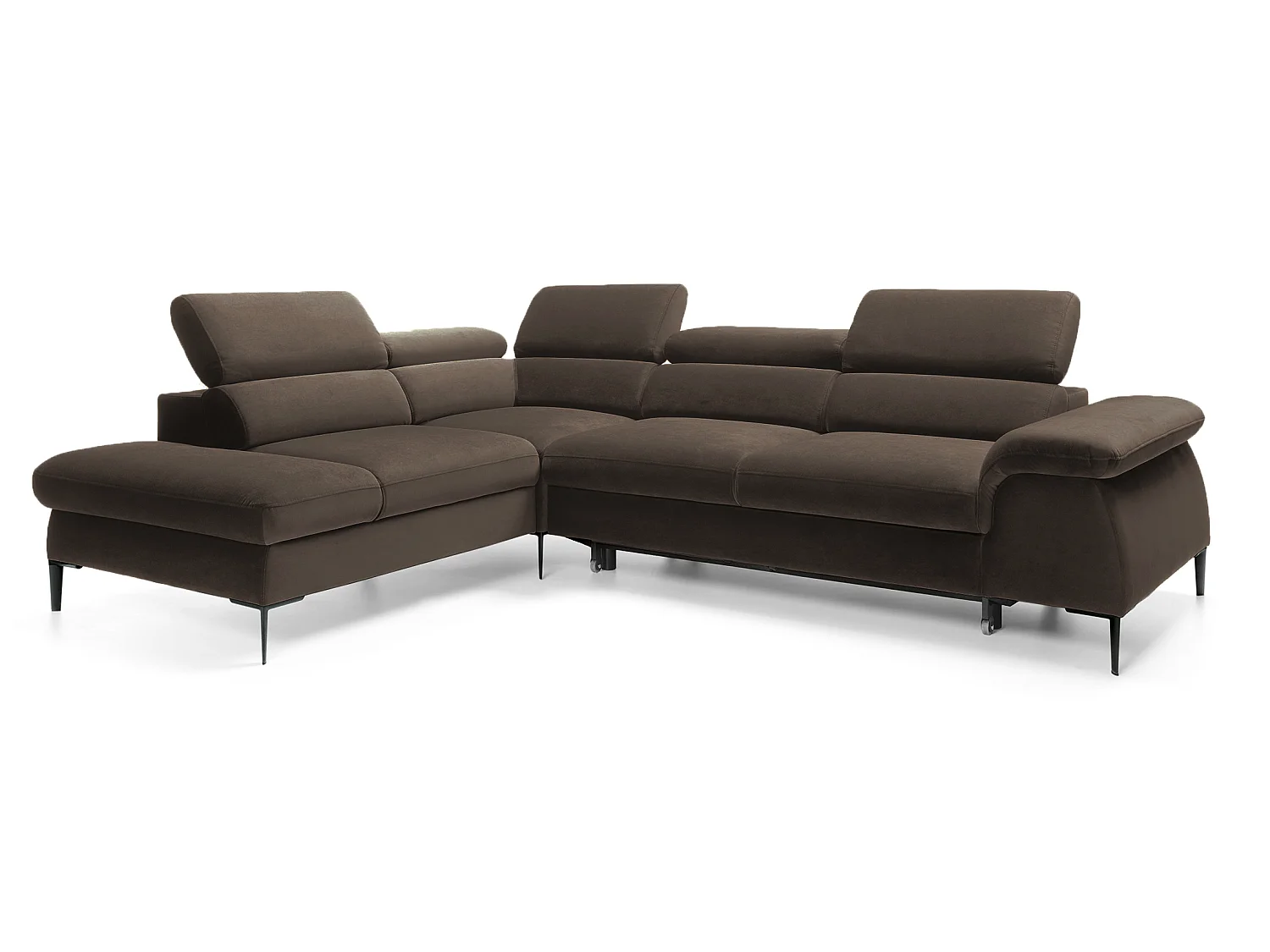 Hoekbank 280 cm Amaro L, verstelbare hoofdsteunen, slaapfunctie en opbergruimte, 5-zits, links, Bruin