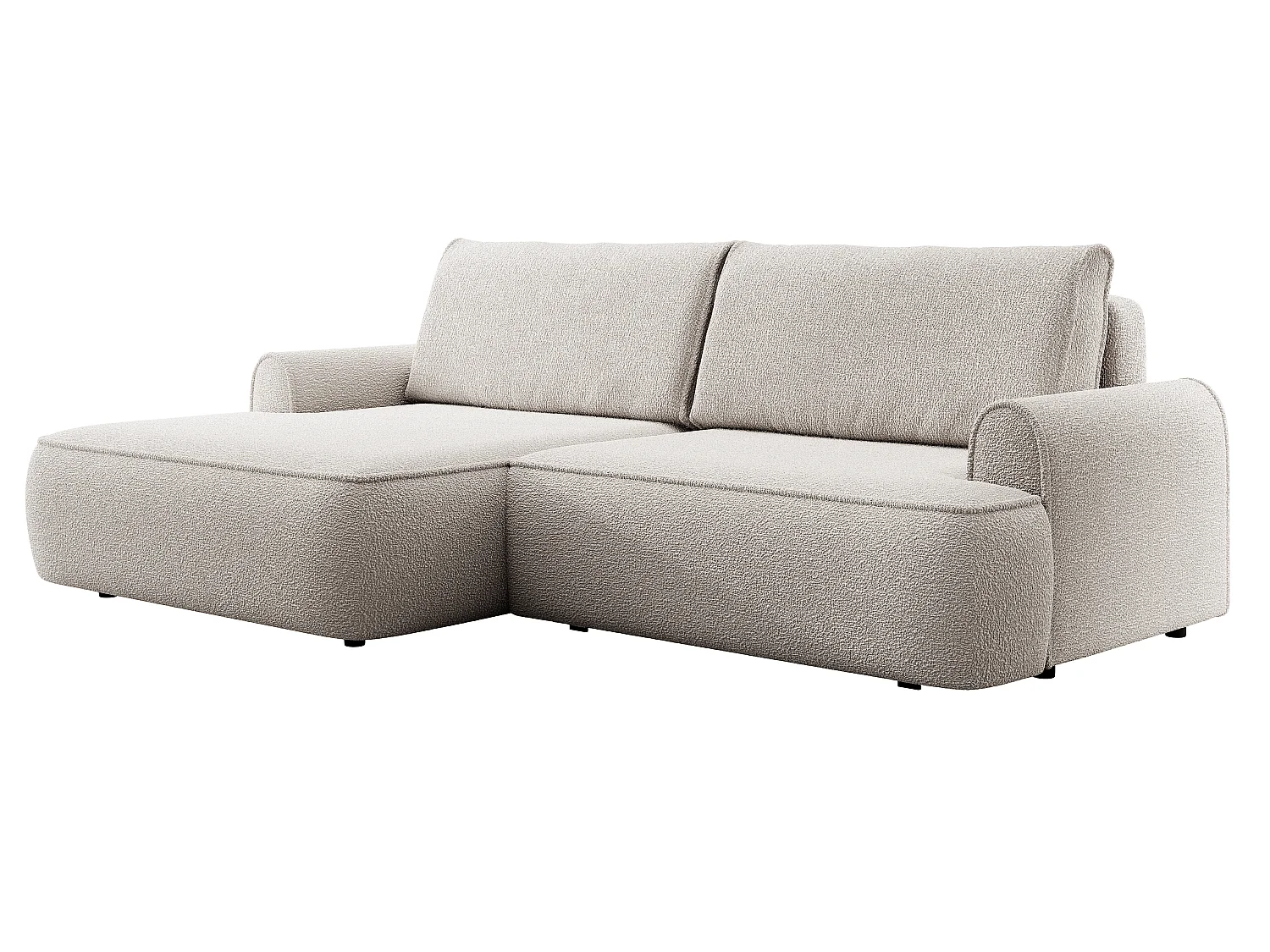 Canapé d'angle 250 cm Mareno, tissu bouclé, style moderne, coffre de rangement - canapé convertible gauche, Gris clair